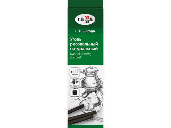 Уголь рисовальный натуральный Гамма 'Студия' твердый квадратный (3 шт;уп), 080219_04
