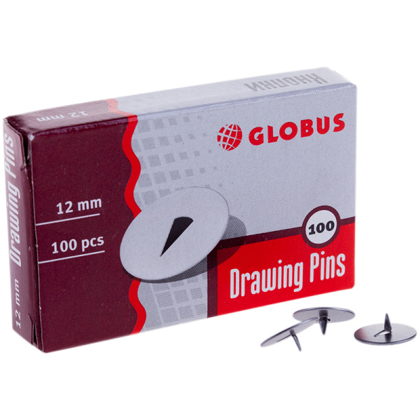 Кнопки канцелярские 12 мм 'Globus' 100 шт , в упаковке, К12-100