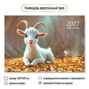 Календарь квартальный трёхблочный, 2027, Символ года 4, 300×690 мм., 10016